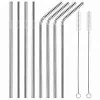 

FDA Approved Straight and Bent 18/10 Stainless Steel Straws with cleaning brush Stainless Steel Drinking Straw Metal Straws