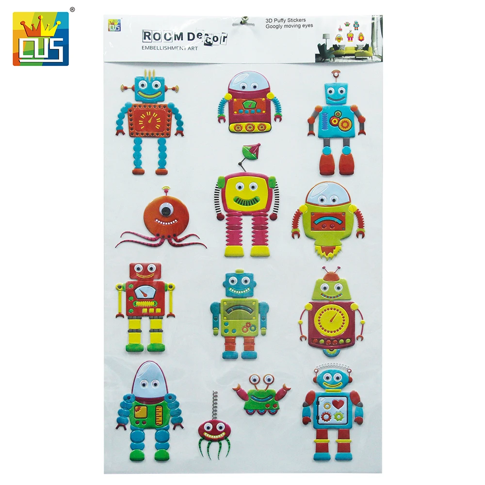 Anak Anak Lucu Kartun Robot 3d Bengkak Stiker Dengan Bergerak Mata