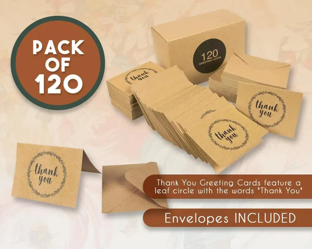 
2018 Amazon hot selling 100 Thank you cards pack 120 thank you cards with envelope 