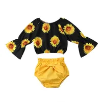 

Fashion Girl Sunflower clothing kids Outfits Sets Summer Toddler Baby Clothes