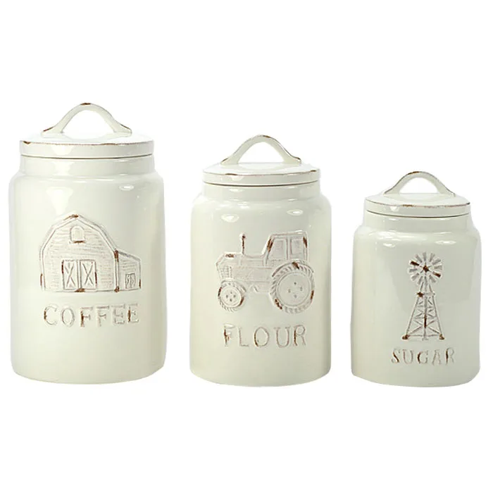 Wonderful White Ceramic Flour Coffee Sugar Storage With Lid Buy