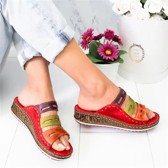 

Summer Fashion Summer Women Slippers Large Size mujer boho Open Toe Casual Shoes Platform Wedge Slides Beach Woman Shoes, Shown