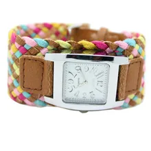 Bohemia multi-colorido tecelagem relógio feminino relógio de quartzo as mulheres se vestem de relógio da forma das senhoras pulseira relógio de presente por atacado