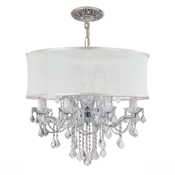 Indoor living room fabric lampshades crystal modern pendant light chandelier