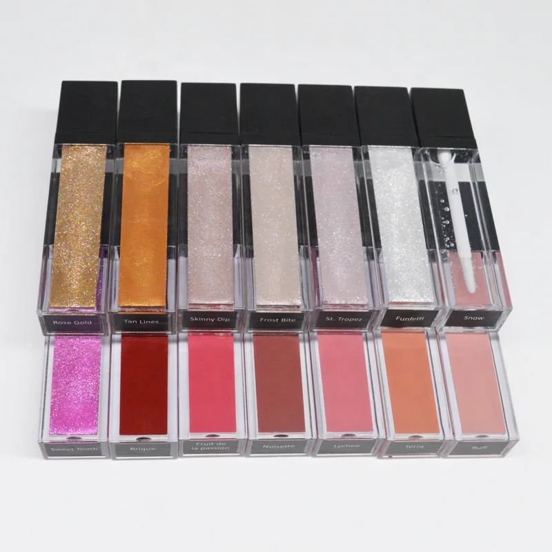 

Waterproof vegan no logo glitter lipgloss clear matte lip gloss with private logo