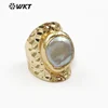 WT-R328 Classic unique Each one is different shell Jewelry in Gold plated Adjustable Women's Fine Natural Freshwater Pearl Rings