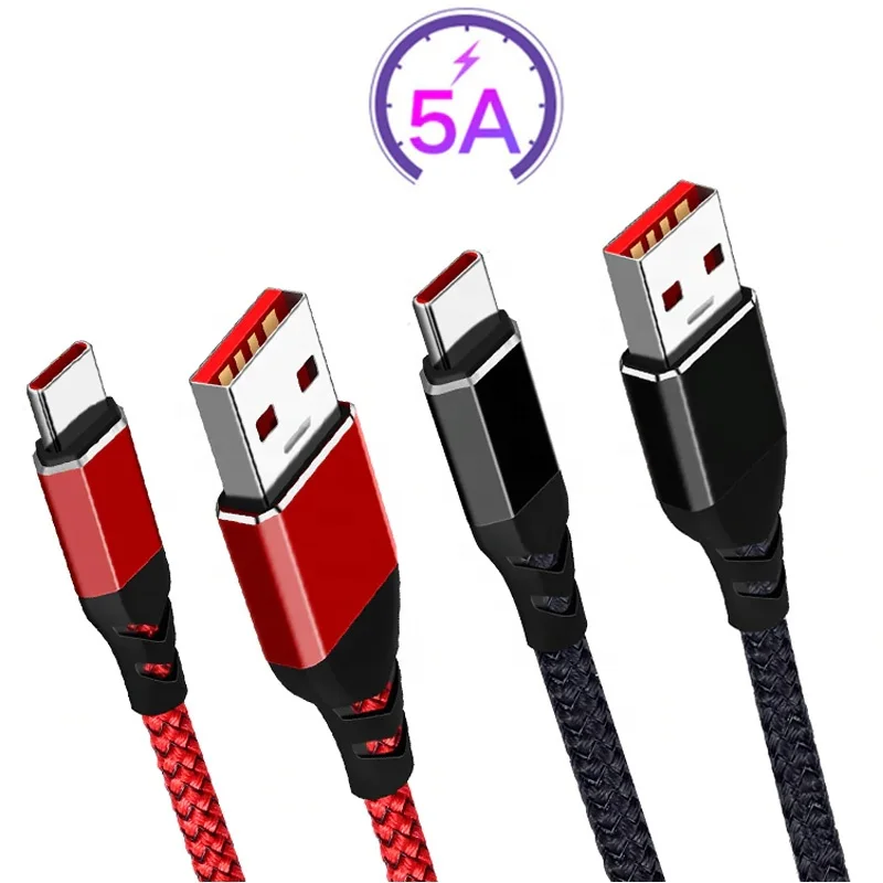 

Hot sell nylon braided USB C to USB certification high speed usb 2.0 type c data charger cable, Black red