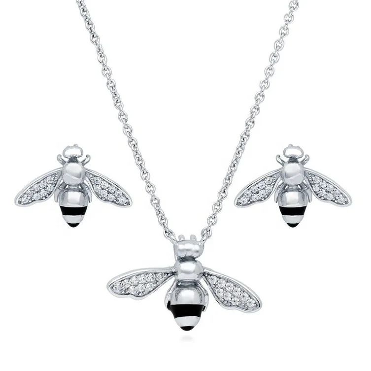 

sterling silver pendant necklace bee jewelry set