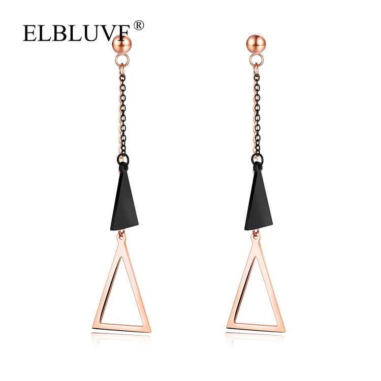 

ELBLUVF Stainless Steel Jewelry Rose gold Plated Geometric Triangle Dangle Earrings For Girls Wholesale