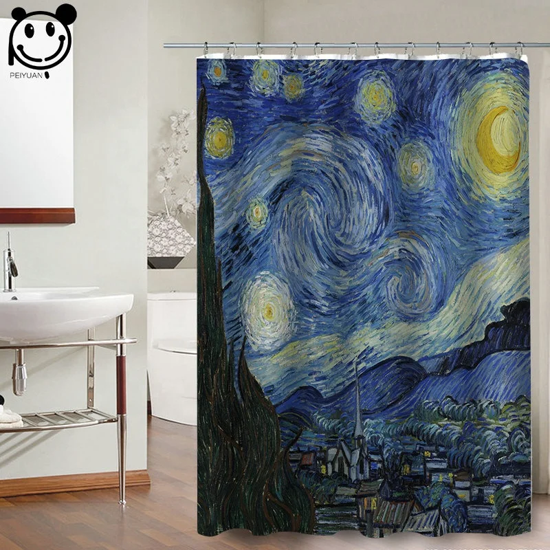 

Printed Van Gogh Starry Night Sunflower Fabric Bathroom Shower Curtains Shower Curtain, Multicolor