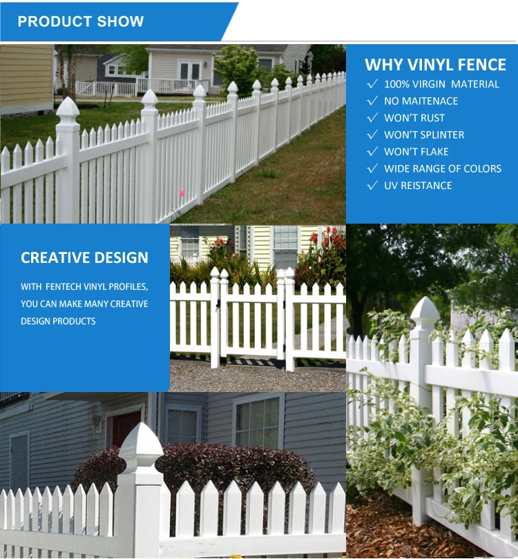 Fentech Pvc Plastic Fence Pickets,4" Decorative Vinyl Pvc Garden Picket