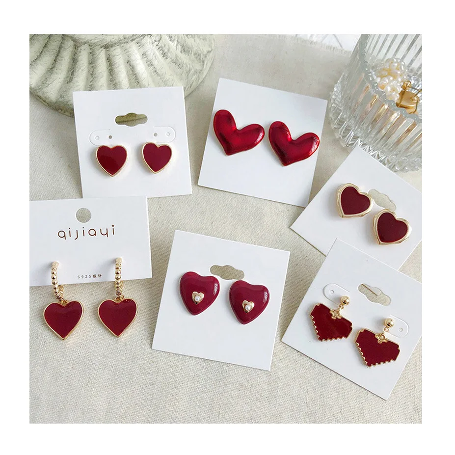

6 Style Wholesale Women Gold Plated Design Jewelry Red Enamel Heart Earrings