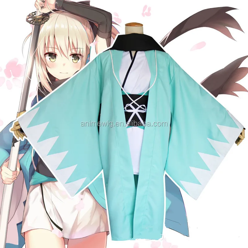 

Wholesale Fate/Grand Order Cosplay Okita Souji Costume Green Kimono Saber Anime Cosplay Costume