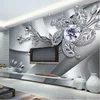 Digital Print 3D Shiny Diamond Flower Patterns Luxury Wall Mural Paper