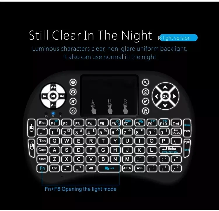I8 Air Mouse with 3 colors Backlit 2.4G Mini Wireless Keyboard Touchpad Remote Control for Android TV BOX Tablet PC