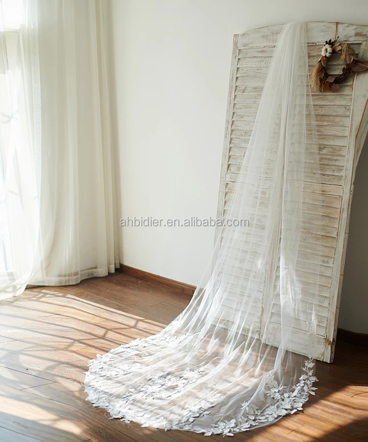 Cathedral Long Tulle 3D Flowers Wedding Veil Bridal Veil