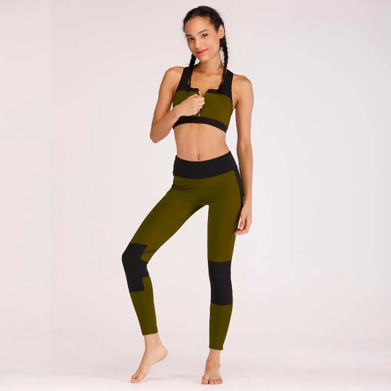 

New Fashion Yoga Fitness Set With Zipper Sports For Women, Red green