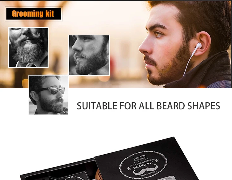 Isner Mile or Customize Private label 6 items organic beard grooming kit with beard comb and brush for beard shaper men