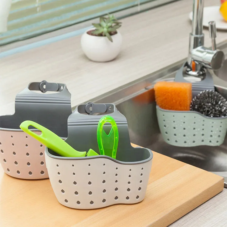 

Double Multifunctional Kitchen Sink Drain Bag Hanging Sponge Storage Basket Sink Sponge Holder Rack, Pink,blue,grey