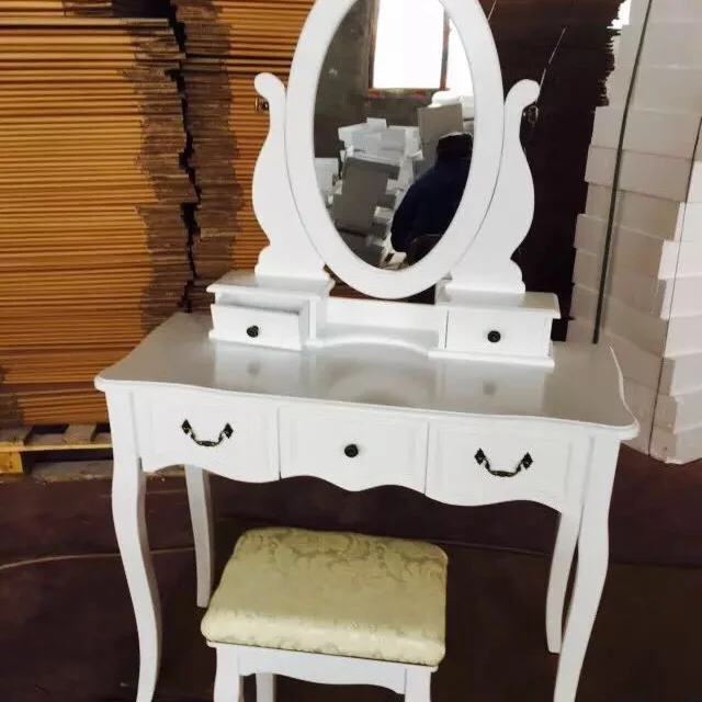 Modern Wooden Makeup Dresser Dressing Table With Mirrors And Chair