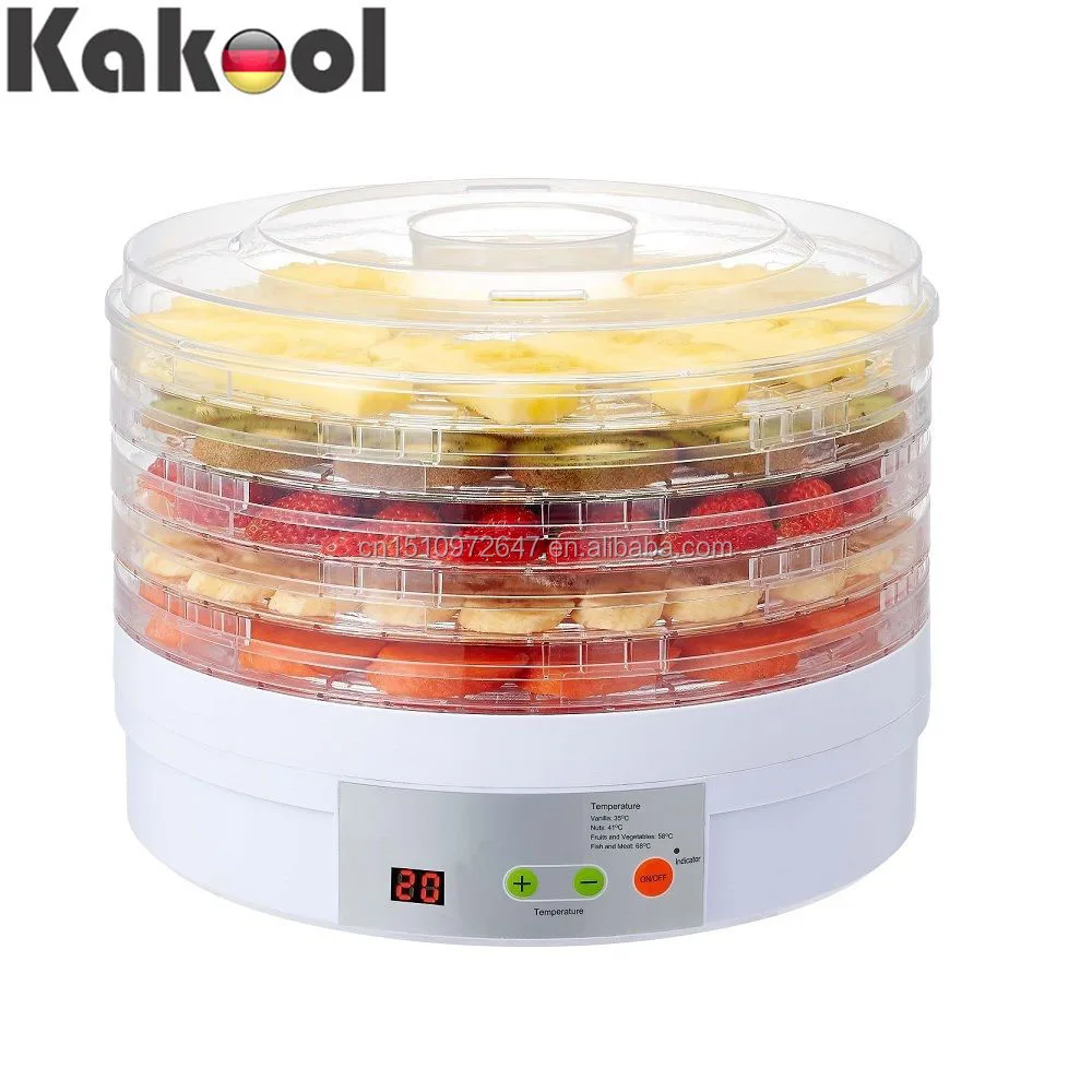 
KAKOO Household 5 Height Adjustable Trays White Food Dehydrator Furit Beef Jerky Dryer Maker Preserver Digital Timer SX  Series 