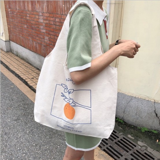 

Big Folding Cotton Folding Shopping Bag Cotton,cotton Fabric New and Big Capacity Natural Color Letter Fruits 30cm Height