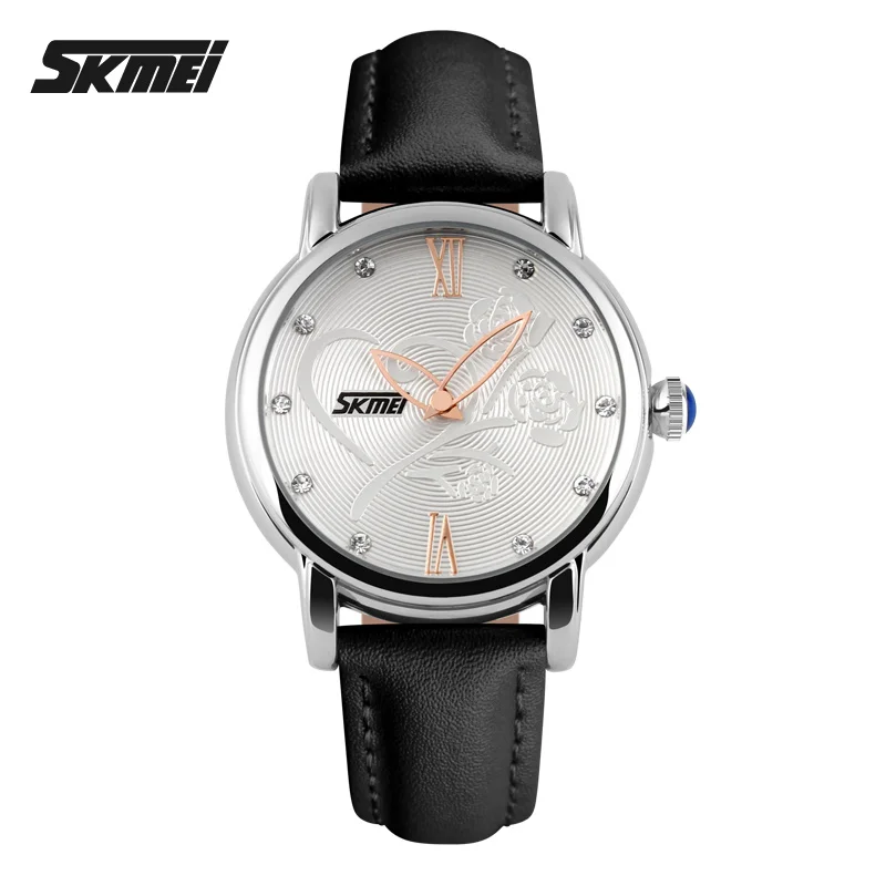 

SKMEI 9095 Lady Crystal Quartz Watch Casual Women Simple Rose Wristwatch, 4 color for choice