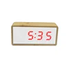 Large LED mirror display digital Bamboo/Wooden table snooze clock with triple alarm setting