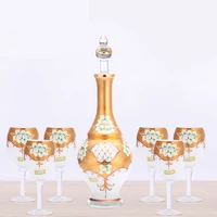 

2019 new design factory wholesale Good Handmade Gold Painted Glassware- Water Cupe glass water set blue glass with gold plated