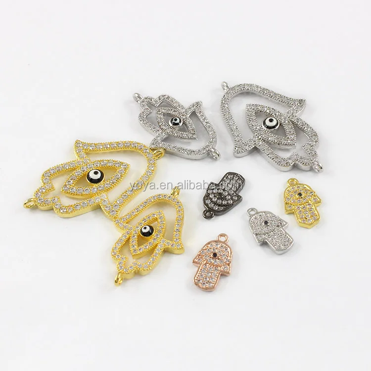 

CZ6738 Hot Sell New Style Zircon Hamsa Hand Charm Pendant, Mini Pave Evil Eyes Charm Pendant For Gifts