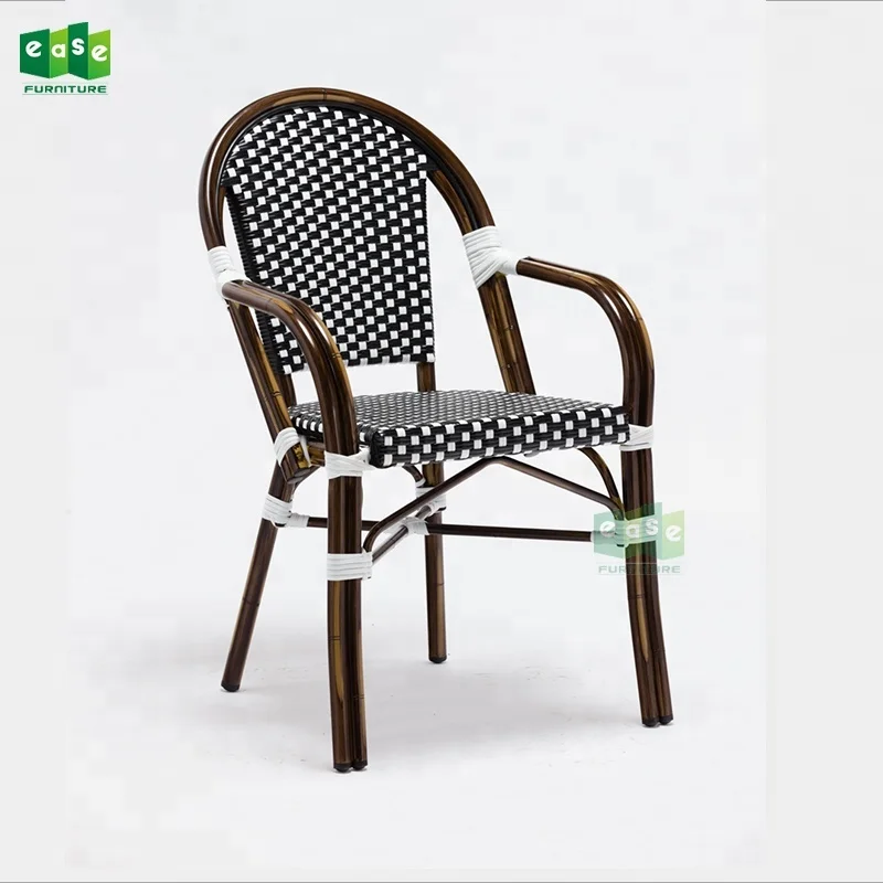 Elegant aluminum bamboo look french cafe rattan bistro chair (E200779SIDE)