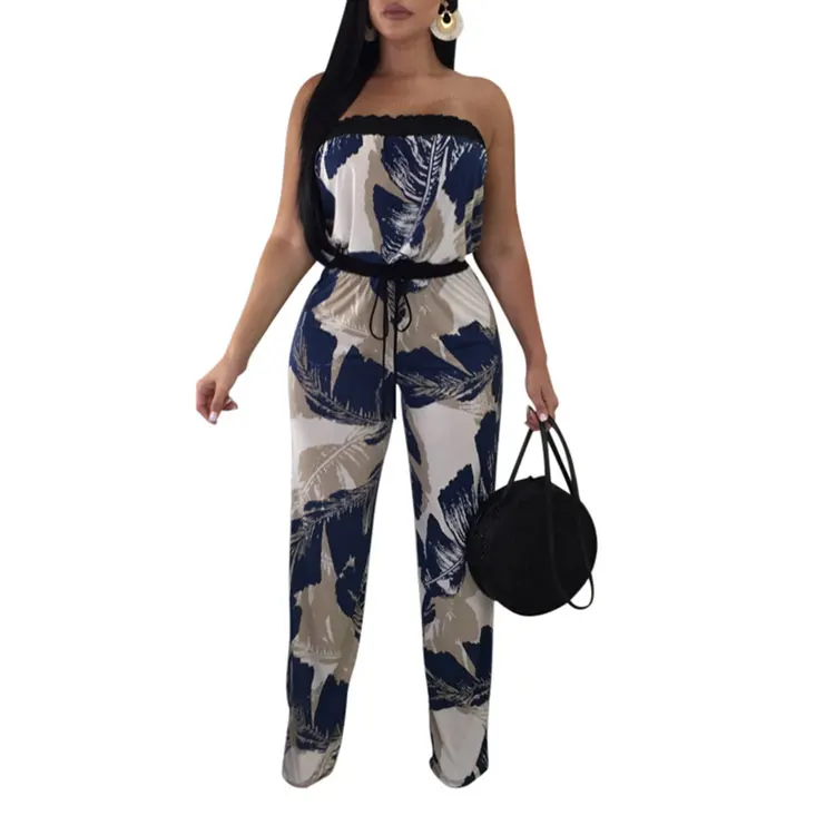 

80622-MX168 casual print jumpsuits for women tube top design