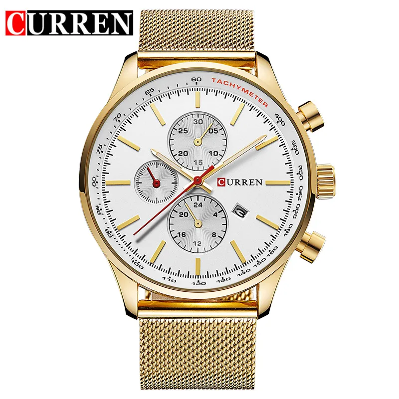 

New Fashion Gent's Watches Business Calendar Quartz Analog Clock Stainless Steel Strap Curren 8227 Luxury Men Wrist Watches 2018