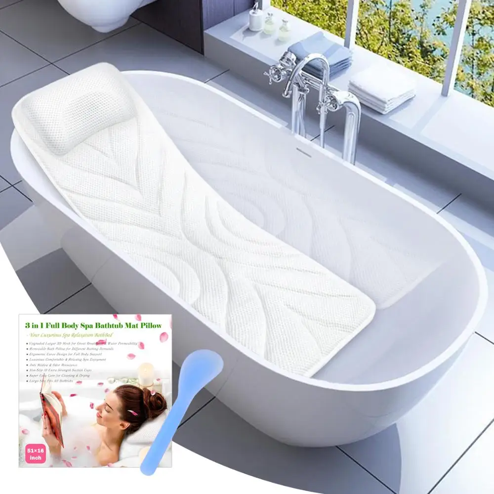2019 New Full Body Spa Bath Pillow Mat, Luxury Soft Spa Cushion Bathtub Mattress Comfort Back Rest, Head, Neck ,Tailbone Support