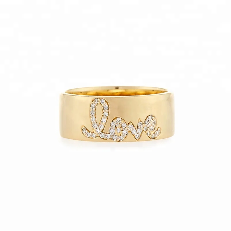 

Fashion jewelry pave CZ diamond love letter 5 gram gold ring