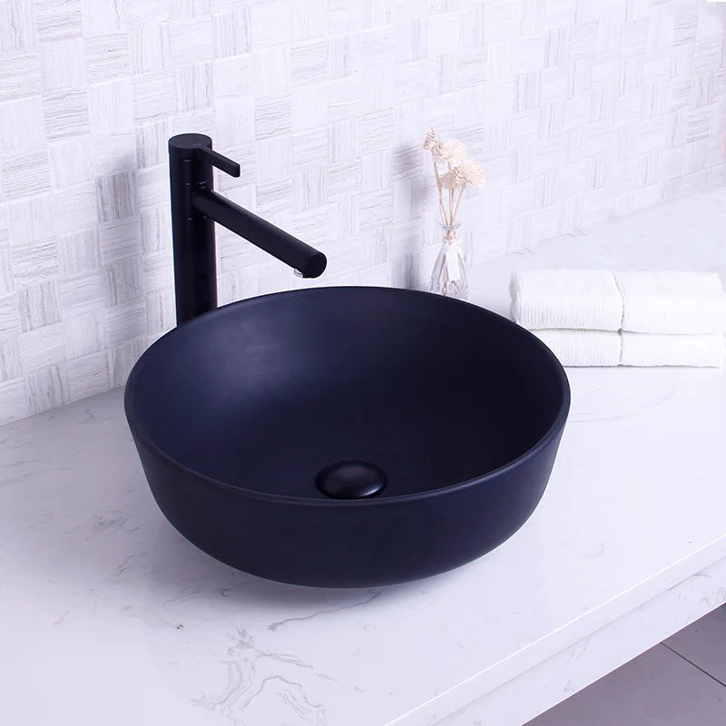 Black Color Glazed Basin Vessel Sink Wholesale Ceramic Art Bathroom ...