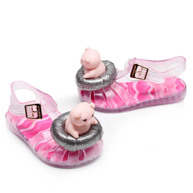 

Jelly Pumps Sandals Breathable Soft Sole Cartoon Piggy Buckle Strap For Kids, Pink or custom color