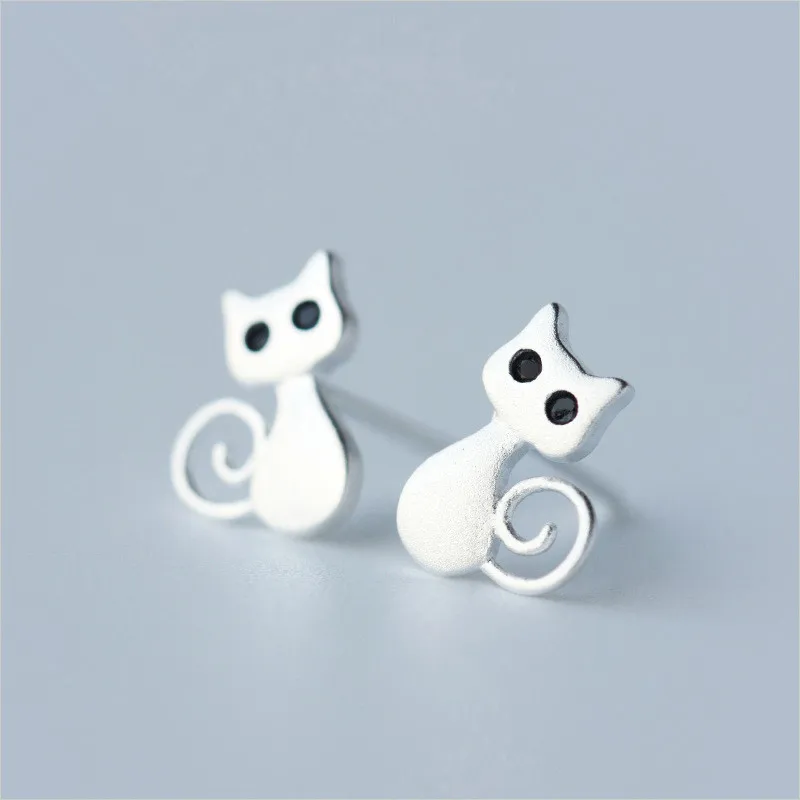 

925 Sterling Silver Lovely Girls Cat Stud Earring for Teens