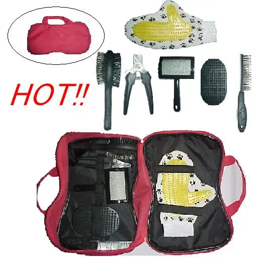 

Portable Bag Packed Pet Dog Cat Animal Puppy Hair Cleaning Nail Grooming Set Kit Combs Brushes