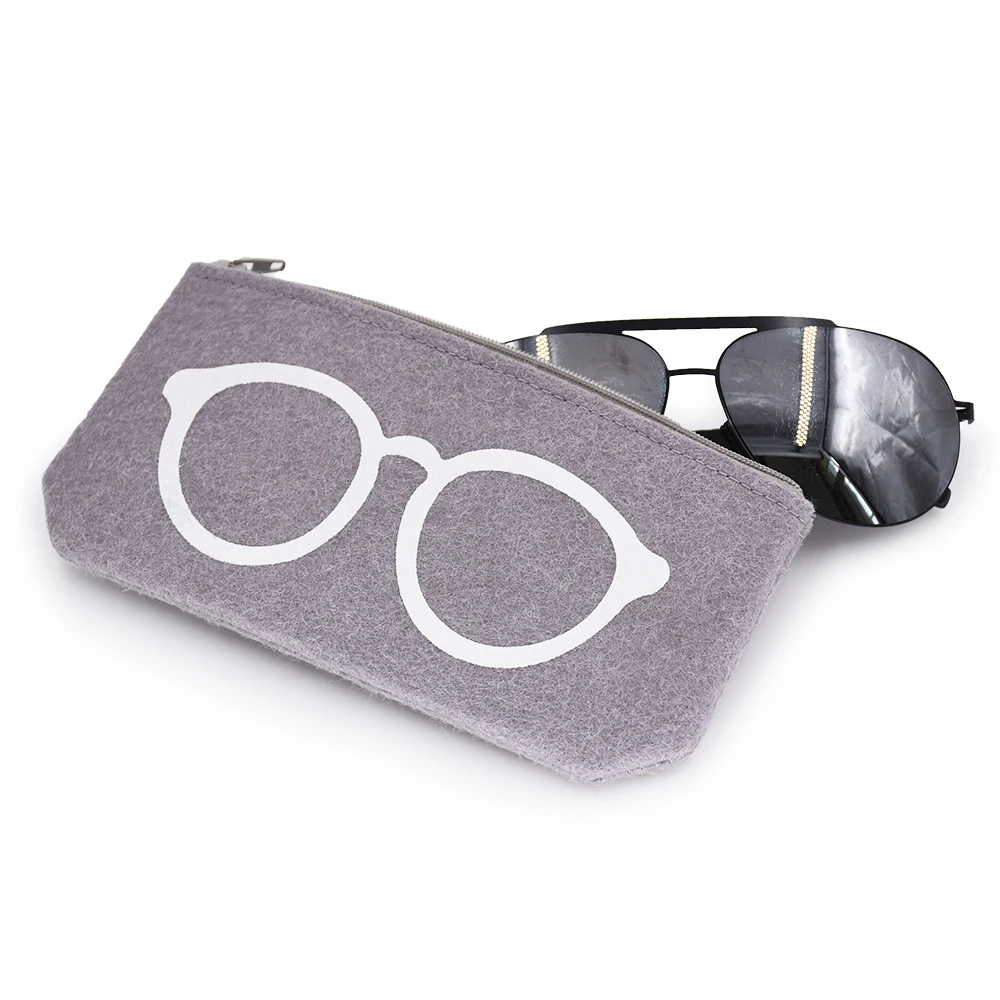 

Cute shape Custom logo zipper lock quality felt bag for glasses, Black;grey;yellow;brown;pink;etc.