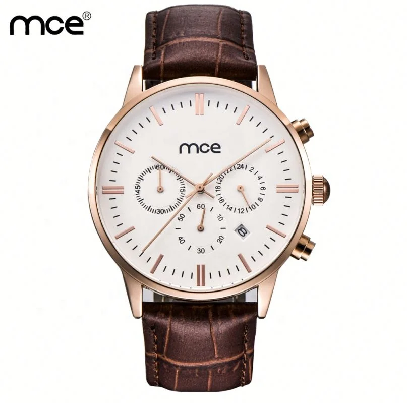 

MCE Wholesale Cheap Classic Chronograph Quartz Man Watch, Rose gold;black;silver