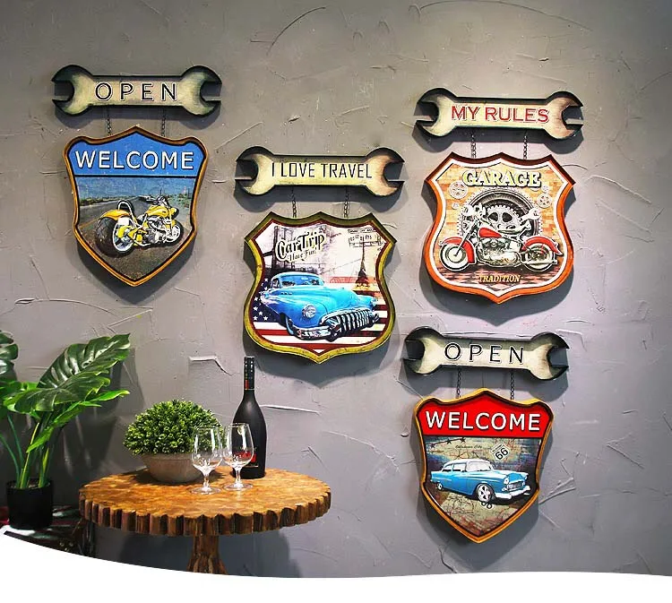 
Retro Wall Hanging Shied And Car Wall Arts Decor Painting Metal Craft For Club 