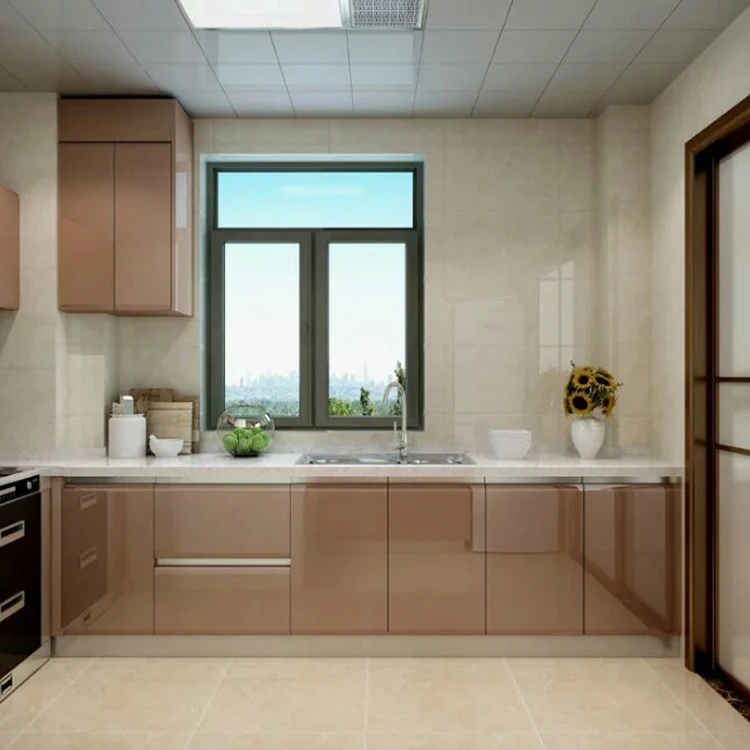 Small Apartments Project Champagne Lacquer Kitchen Cabinets from China