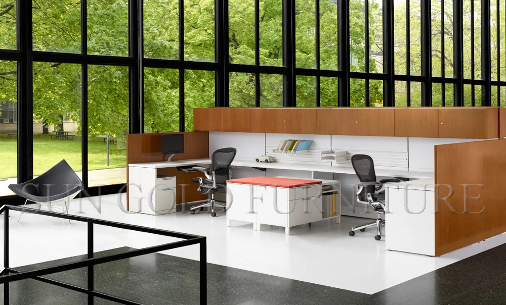 Modern 2 Seats Double Sided Office Desk With High Partition Wall (sz