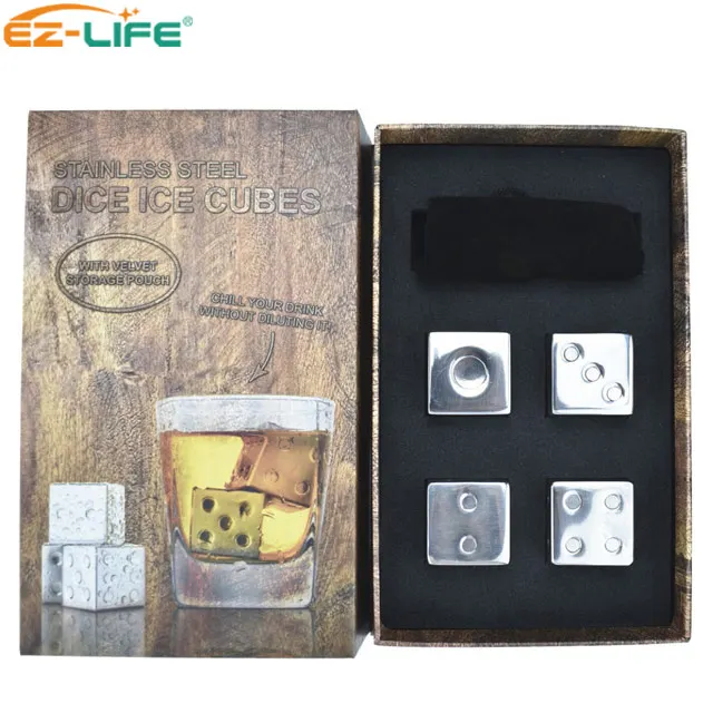

2021 New Gadgets stainless steel Whiskey Stones Gift Set Dice Ice Cube beer cooler In Bar Accessories With Box