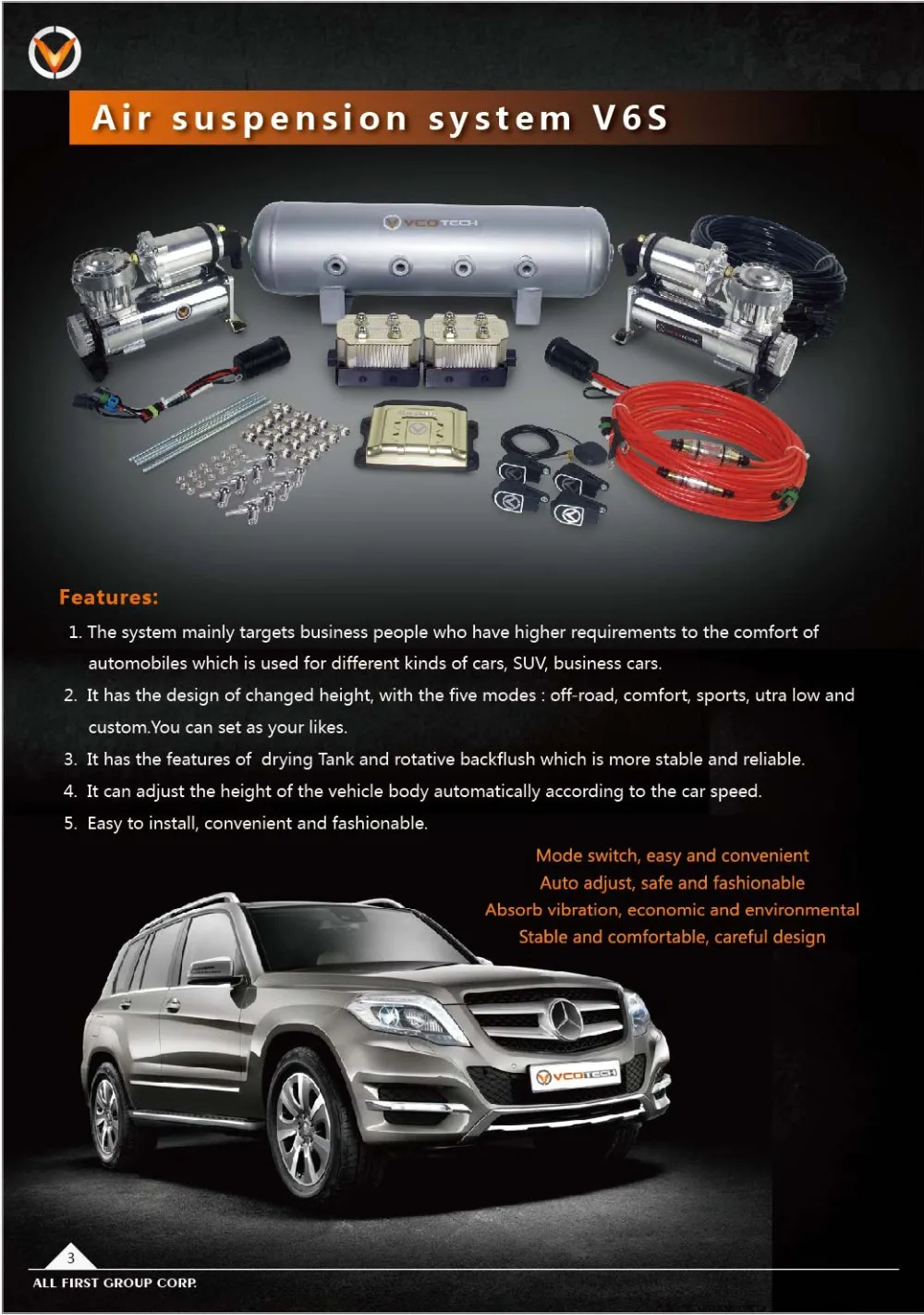 Auto parts adjustable vcotech air suspension, air suspension kits for