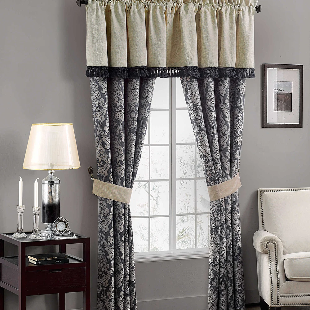 Discount walmart bedroom polyester jacquard curtain with flat curtain valance