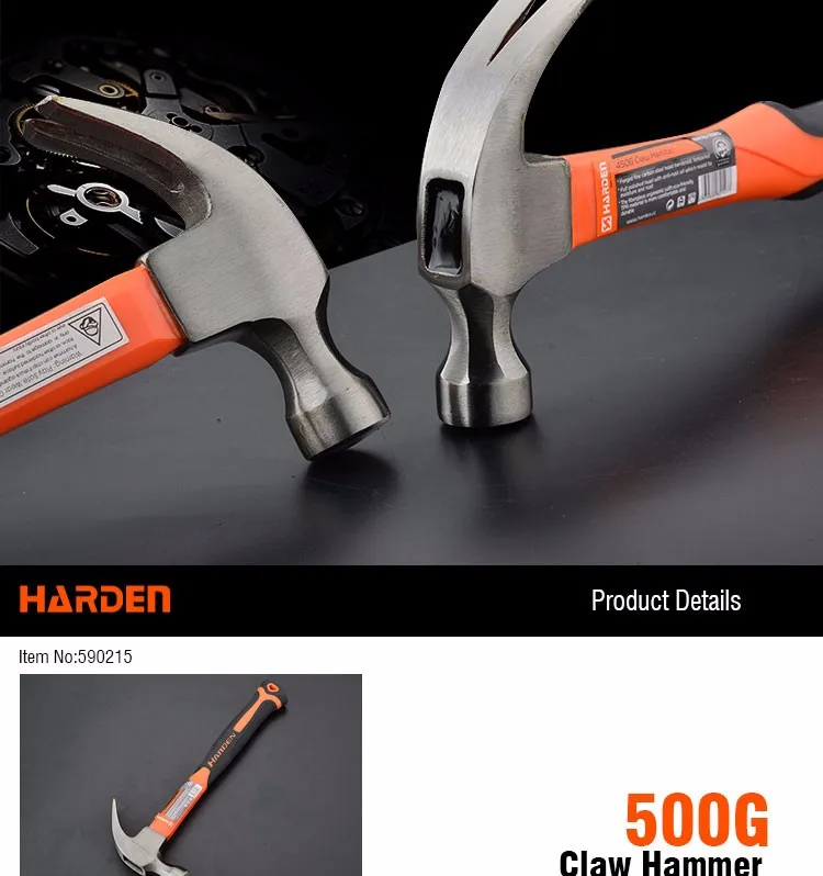 Professional Carbon Steel Hand Tool Fiberglass Handle Claw Hammer