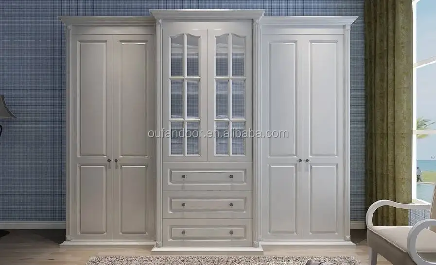 Custom European Type White Paint Laminate Wood Cabinet Double Door