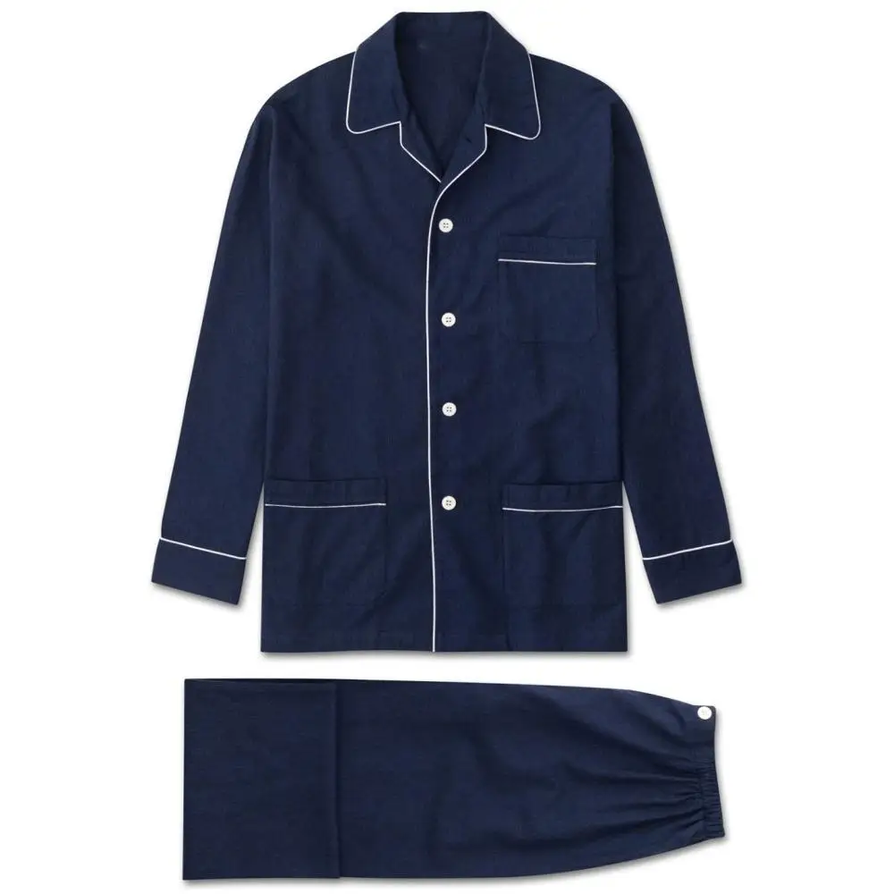 

New Design Top Quality Royal Blue With White Piped Pajamas Men Cotton, Customized color